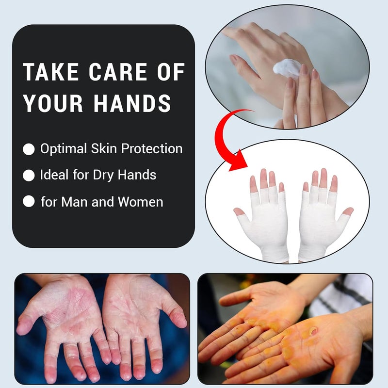 Framad 12 Pairs Black Cotton Fingerless Gloves Moisturizing Night, Uv Sun Protection Gloves for Driving (White) - Image 3